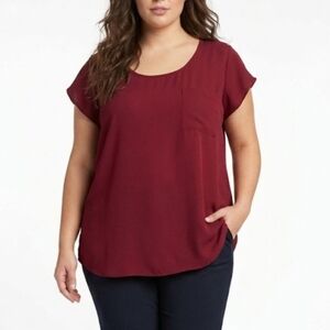 🌷Reitmans R Essentials Burgundy Scoop Neck Pocket Blouse🌷size:XXL